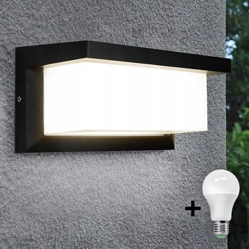 LED Kültéri fali lámpa izzóval szürkületérzékelővel NEELY 1xE27/9W/230V IP54 fekete