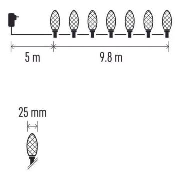 LED Kültéri karácsonyi lánc 50xLED/8 funkció 14,8 m IP44 meleg fehér