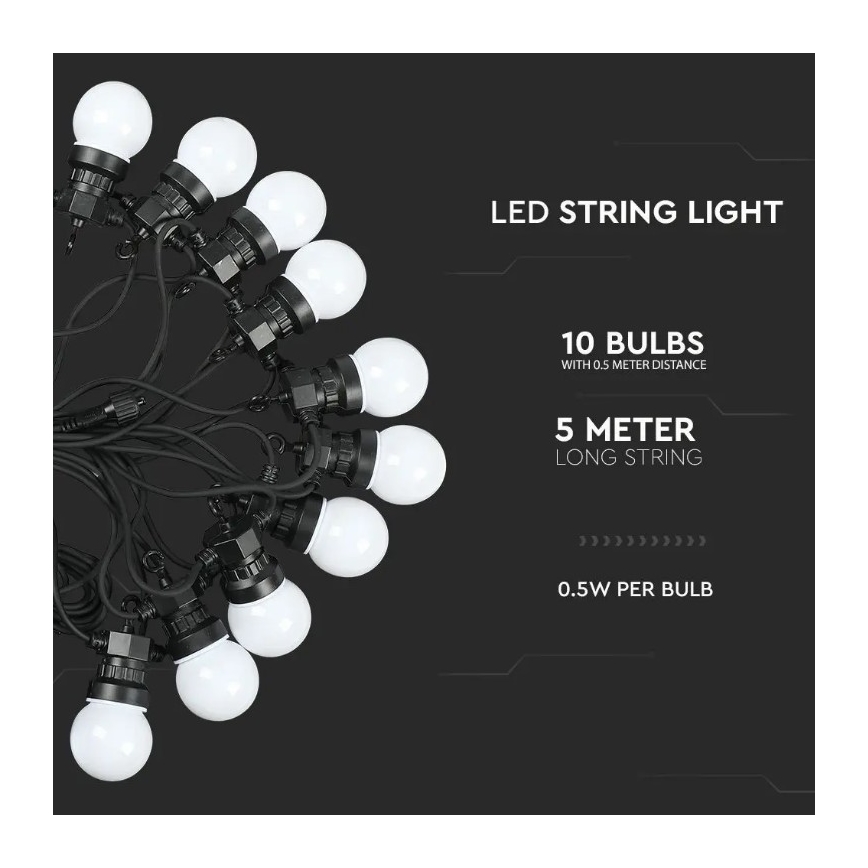 LED Kültéri lánc STRING 5m 10xLED/0,5W/230V IP44 3000K