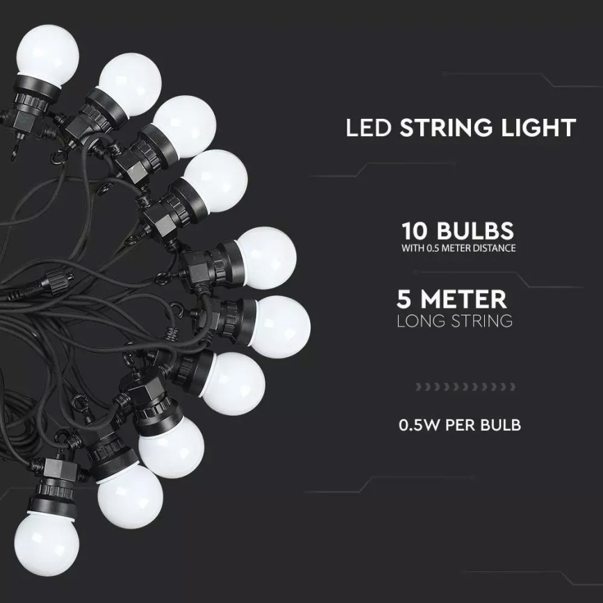 LED Kültéri lánc STRING 5m 10xLED/5W/230V IP44 3000K