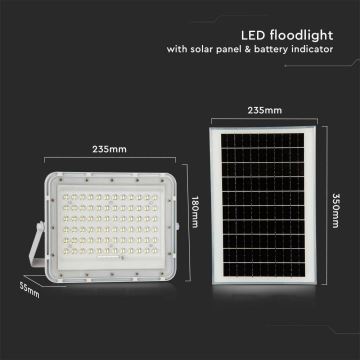 LED kültéri dimmelhető napelemes reflektor LED/15W/3,2V IP65 4000K fehér + távirányítás