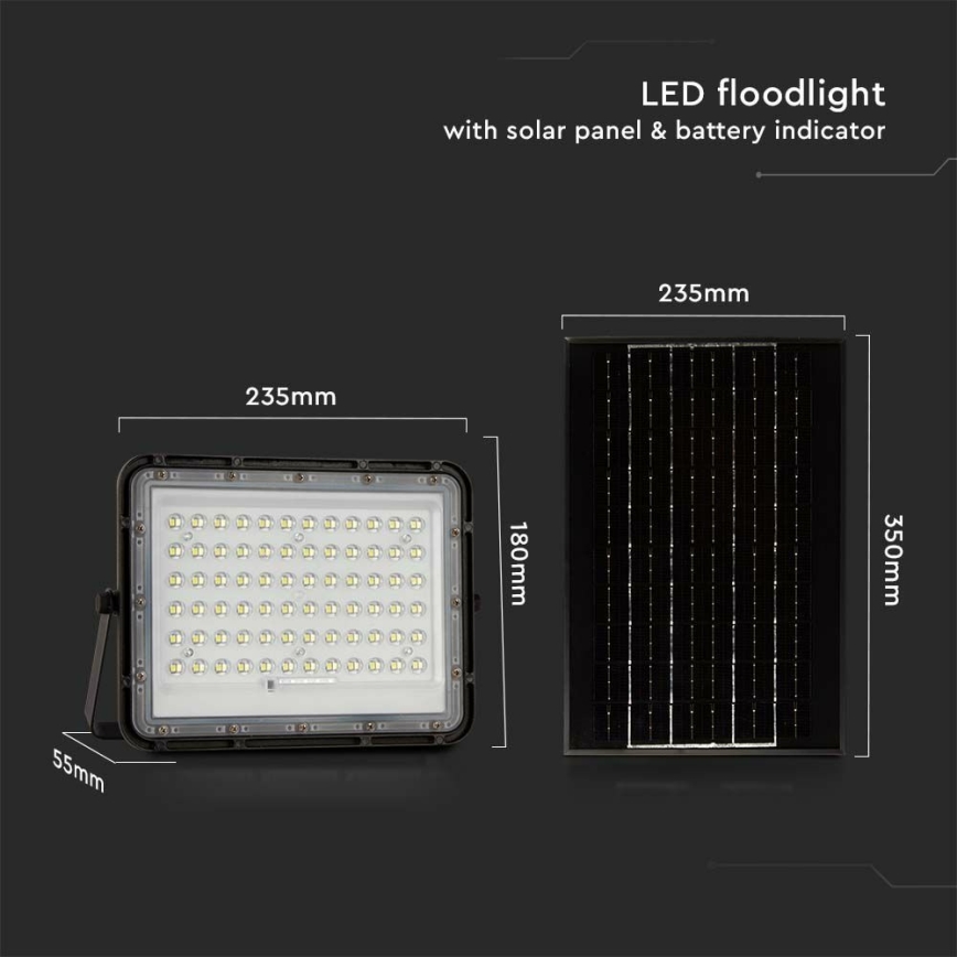 LED kültéri dimmelhető napelemes reflektor LED/15W/3,2V IP65 6400K fekete + távirányítás