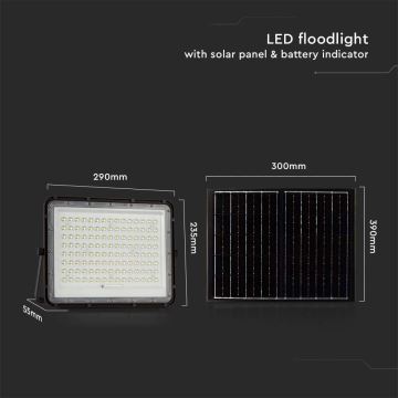 LED Kültéri napalemes reflektor LED/20W/3,2V 6400K fekete IP65 + távirányítás