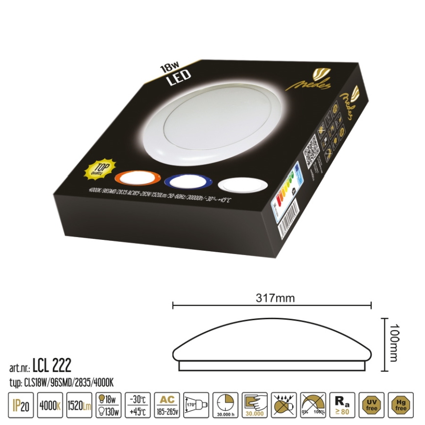 Nedes LCL222 - LED Mennyezeti lámpa LED/18W