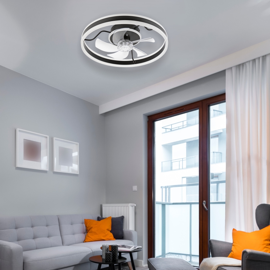 LED Dimmelhető mennyezeti lámpa ventilátorral APOLLO LED/38W/230V fekete + távirányítás
