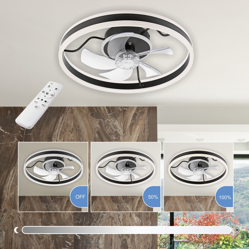 LED Dimmelhető mennyezeti lámpa ventilátorral APOLLO LED/38W/230V fekete + távirányítás