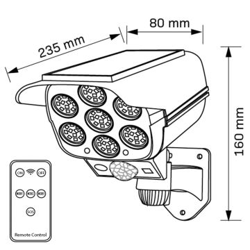 LED Napelemes érzékelős fali lámpa KAMERA LED/1W/3,7V IP44 + távirányító