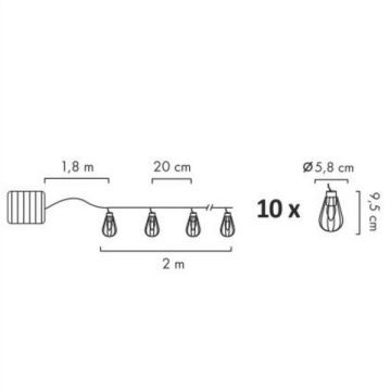 LED Napelemes kültéri lánc 10xLED/1xAAA 4,8 m IP44