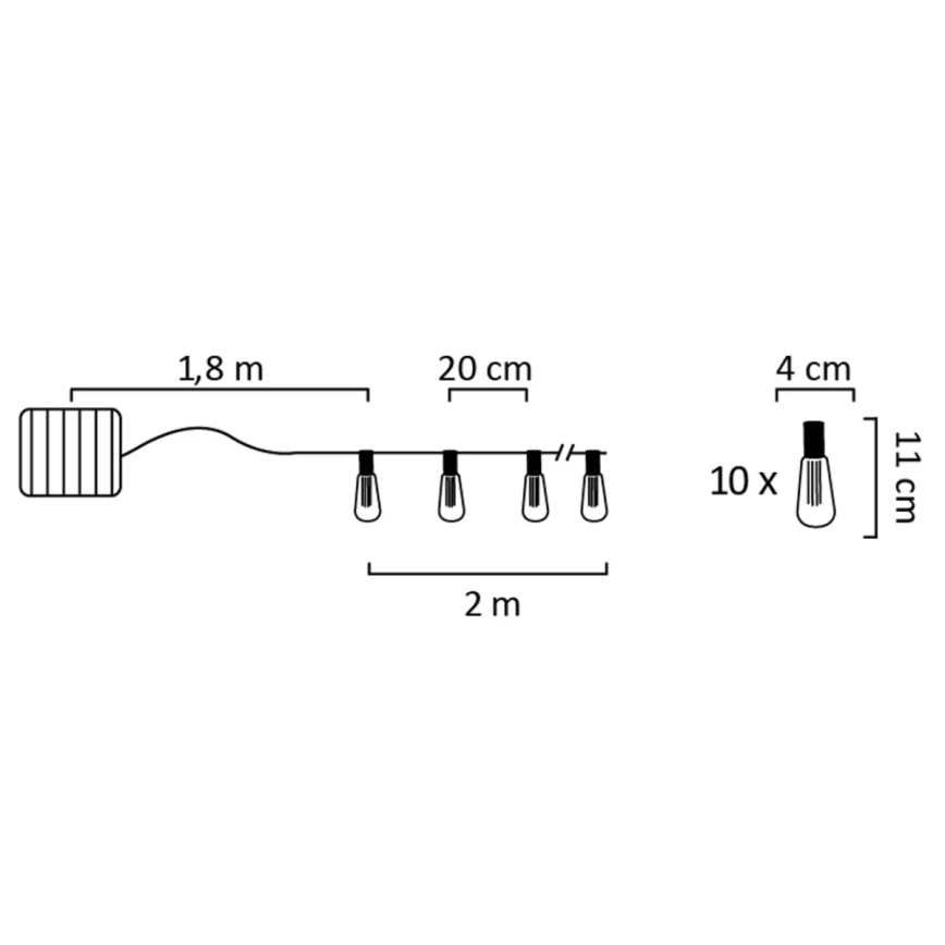 LED Napelemes lánc EDISON 10xLED/1,2V 3,8 m IP44