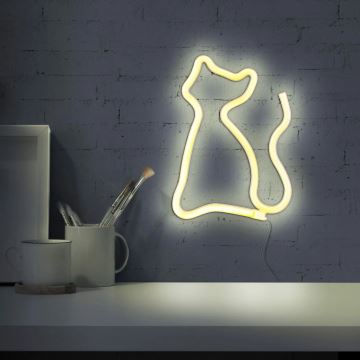 LED Neon fali dekoráció CAT LED/3W/3xAA sárga