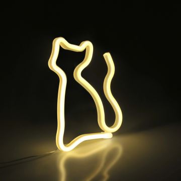 LED Neon fali dekoráció CAT LED/3W/3xAA sárga