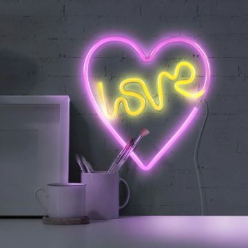 LED Neon fali dekoráció LOVE LED/3W/3xAA rózsaszín