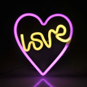 LED Neon fali dekoráció LOVE LED/3W/3xAA rózsaszín