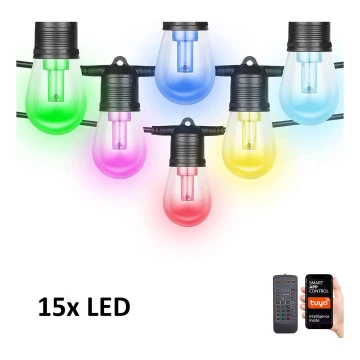 LED RGB+CCT Dimmelhető kültéri lánc GIRLAND 15xLED/1W/230V 15m Wi-Fi Tuya IP65 + távirányítás