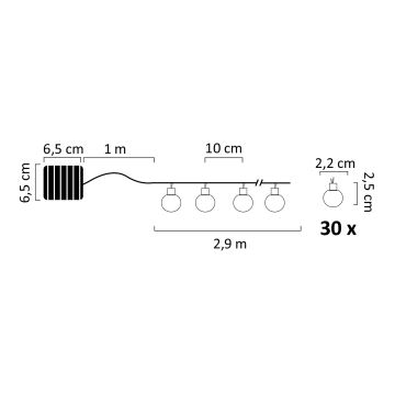 LED RGB Napelemes lánc PARTY 30xLED/1,2V 3,9 m IP44