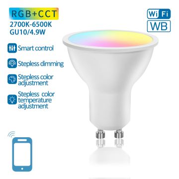 LED RGBW Dimmelhető izzó GU10/4,9W/230V 2700-6500K Wi-Fi - Aigostar