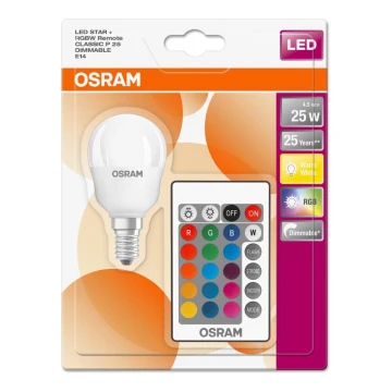 LED RGBW Dimmelhető izzó RETROFIT E14/4,5W/230V 2700K + távirányító - Osram