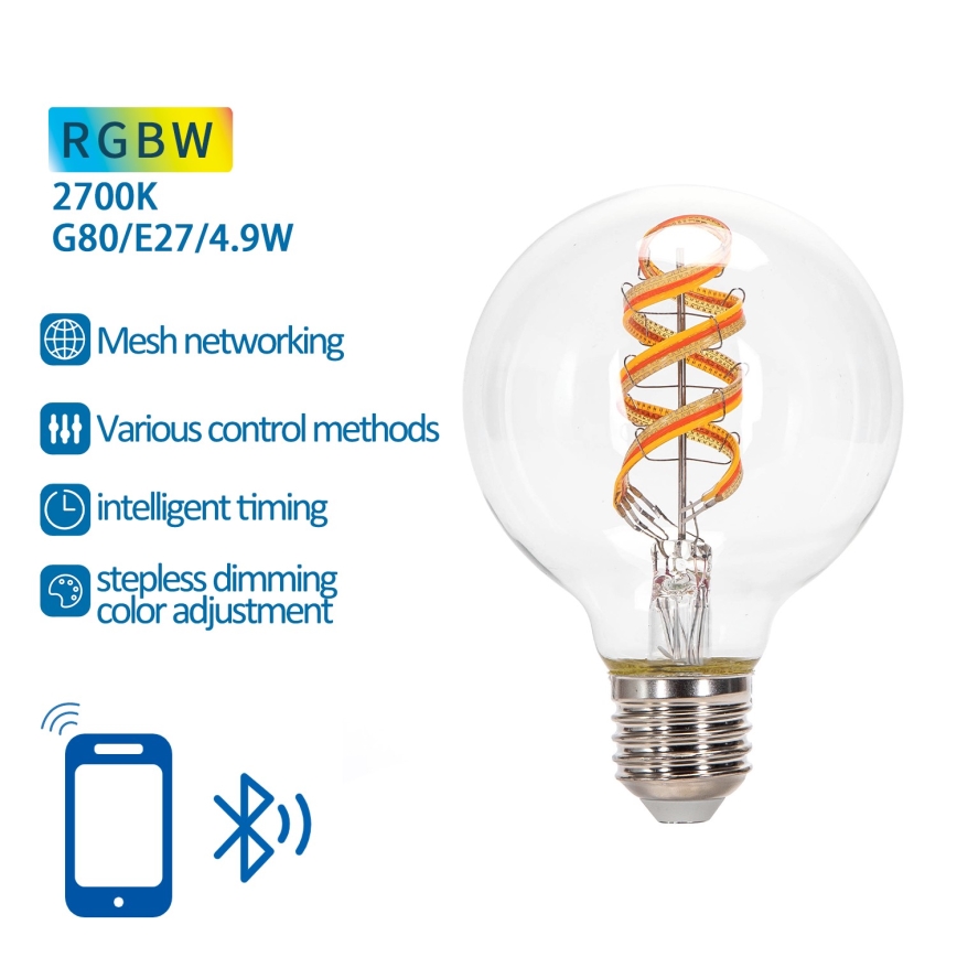 LED RGBW Izzó FILAMENT G80 E27/4,9W/230V 2700K - Aigostar