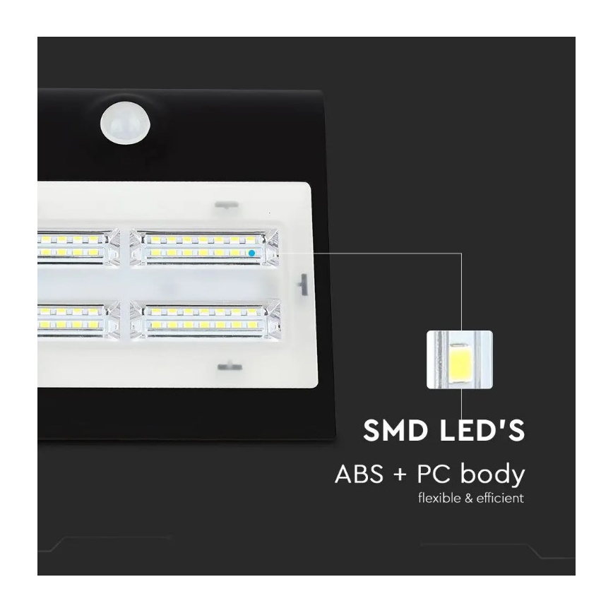LED Szolár fali lámpa érzékelővel LED/3W/3,7V 3000/4000K IP65 fekete