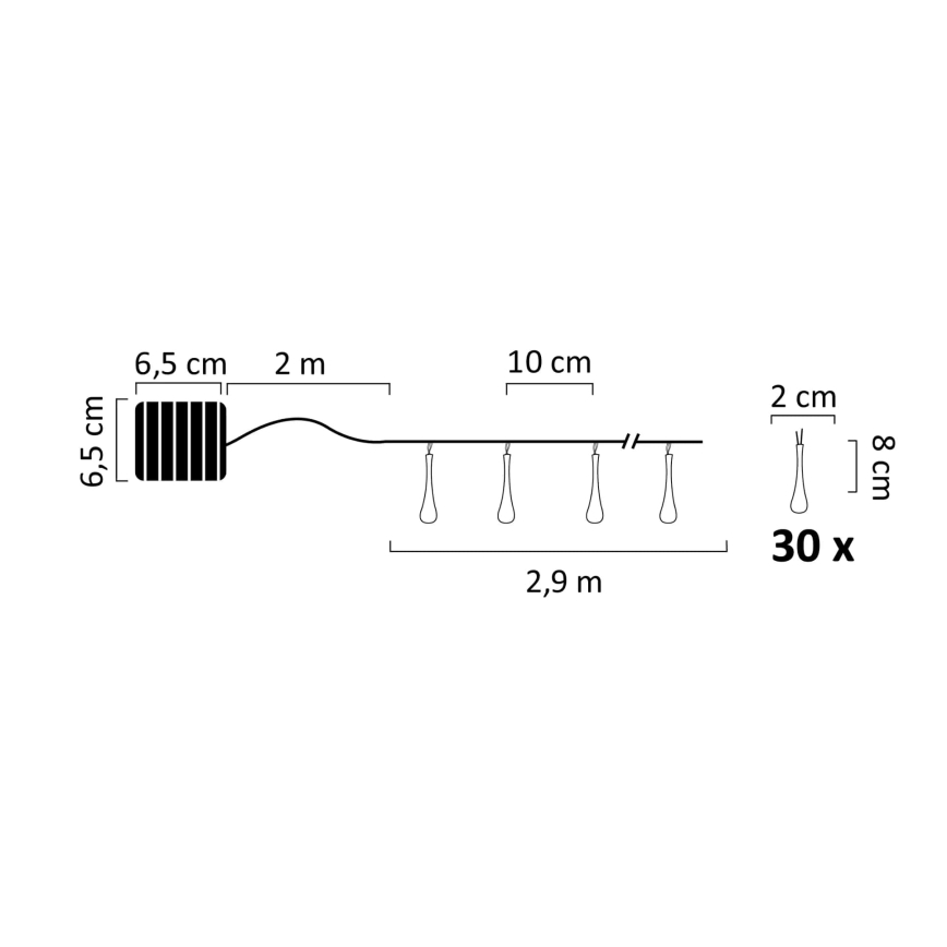 LED Szolár lánc ICE 30xLED/1,2V IP44