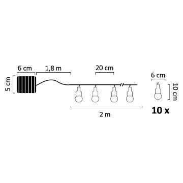 LED Szolár lánc PASTEL 10xLED/1,2V IP44