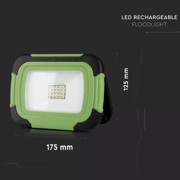 LED Újratölthető reflektor SAMSUNG CHIP LED/10W/3,7V IP44 4000K zöld