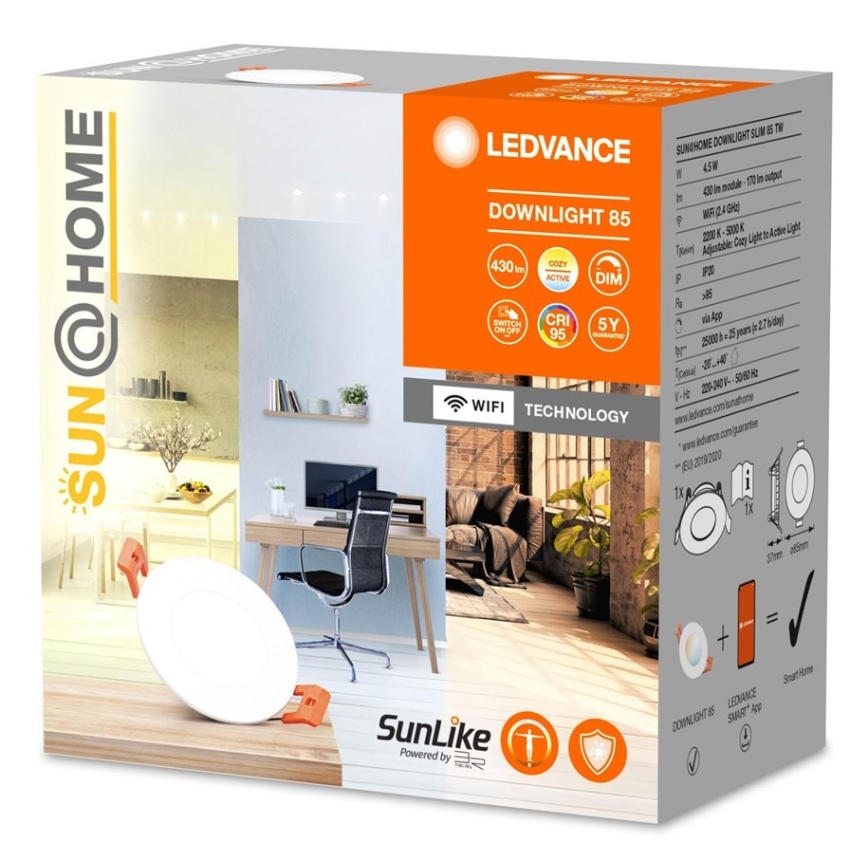 Ledvance - LED Dimmelhető beépíthető lámpa SUN@HOME LED/4,5W/230V 2200-5000 CRI 95 Wi-Fi