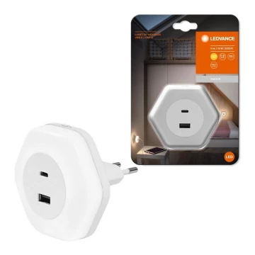 Ledvance - LED Konnektoros orientációs fény USB-vel  LUNETTA LED/15W/230V