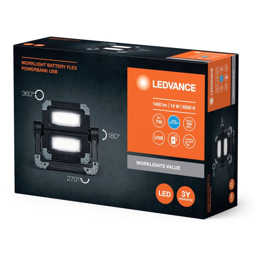 Ledvance - LED Újratölthető work lámpa WORKLIGHT BATTERY 2xLED/7W/5V