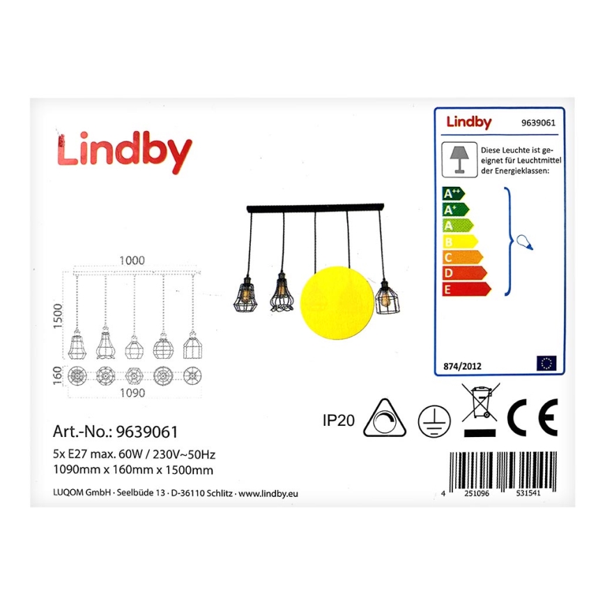 Lindby - Csillár zsinóron ALBERTA 5xE27/60W/230V