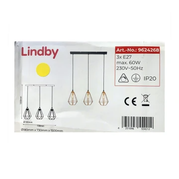 Lindby - Csillár zsinóron ELDA 3xE27/60W/230V