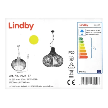 Lindby - Csillár zsinóron FRANCES 1xE27/60W/230V