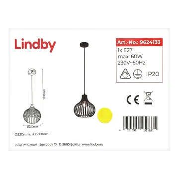 Lindby - Csillár zsinóron FRANCES 1xE27/60W/230V