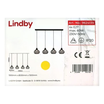 Lindby - Csillár zsinóron FRANCES 4xE27/60W/230V