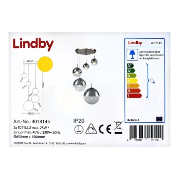 Lindby - Csillár zsinóron RAVENA 3xE27/40W/230V + 2xE27/25W/230V