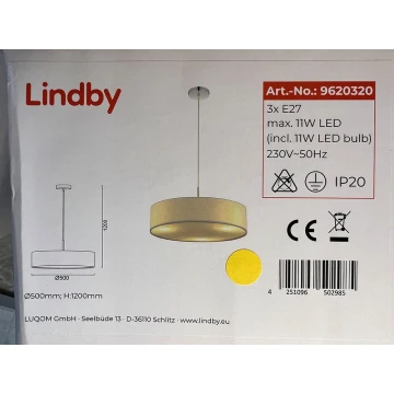 Lindby - Csillár zsinóron SEBATIN 3xE27/11W/230V