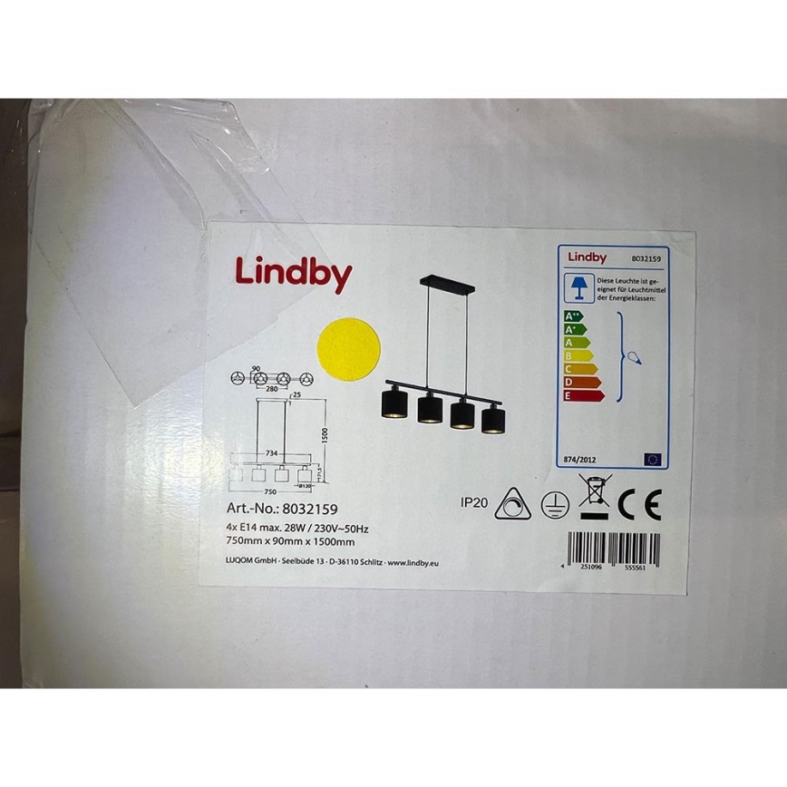 Lindby - Csillár zsinóron VASILIA 4xE14/28W/230V