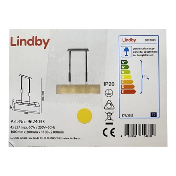 Lindby - Dimmelhető csillár zsinóron MARIAT 4xE27/60W/230V