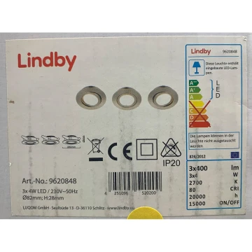 Lindby - KÉSZLET 3x LED Beépíthető lámpa ANDREJ LED/4W/230V