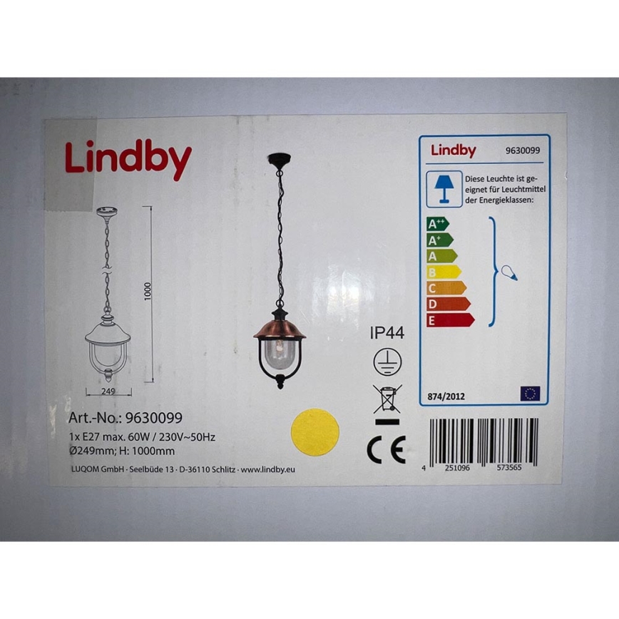 Lindby - Kültéri csillár láncon CLINT 1xE27/60W/230V IP44