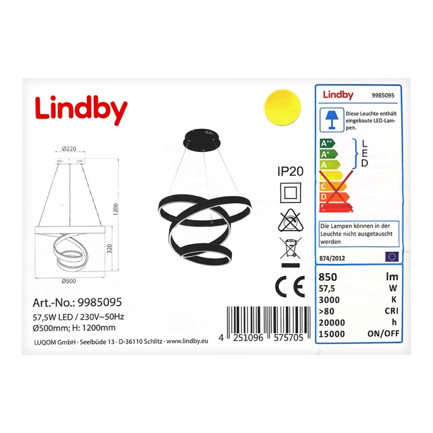 Lindby - LED Csillár zsinóron OLADA LED/57,5W/230V