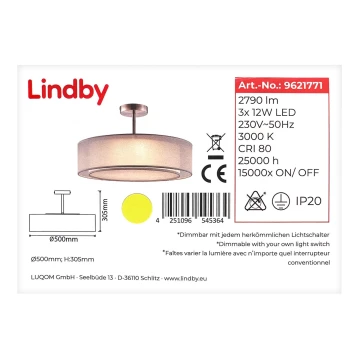 Lindby - LED Dimmelhető csillár rúdon PIKKA 3xLED/12W/230V