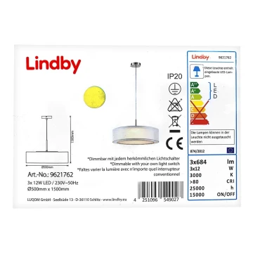 Lindby - LED Dimmelhető csillár zsinóron AMON 3xLED/12W/230V