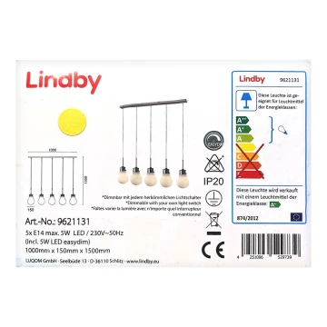 Lindby - LED Dimmelhető csillár zsinóron BADO 5xLED/5W/230V