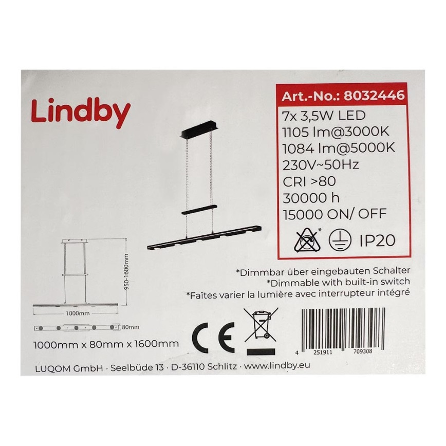Lindby - LED Dimmelhető csillár zsinóron NAIARA 7xLED/4W/230V