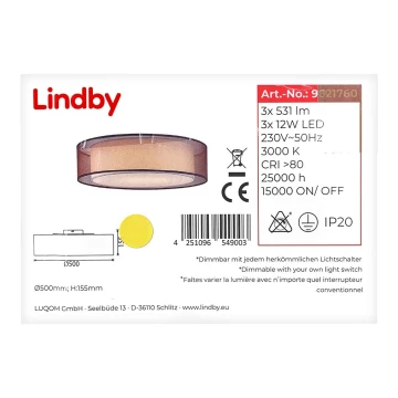 Lindby - LED Dimmelhető mennyezeti lámpa AMON 3xLED/12W/230V