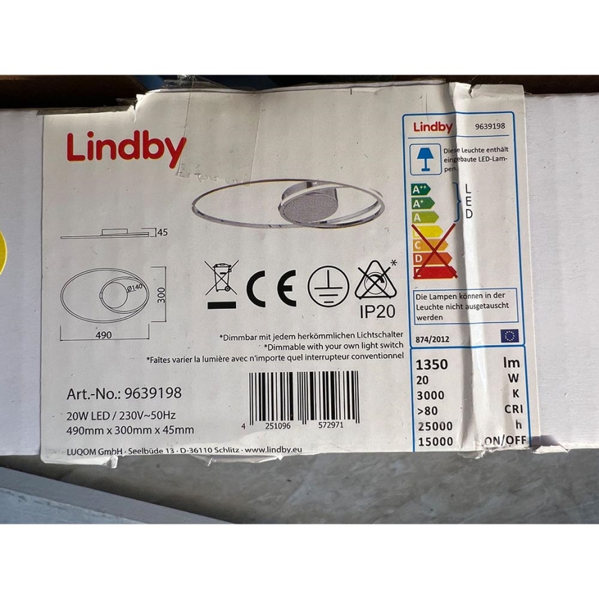 Lindby - LED Dimmelhető mennyezeti lámpa XENIAS LED/20W/230V