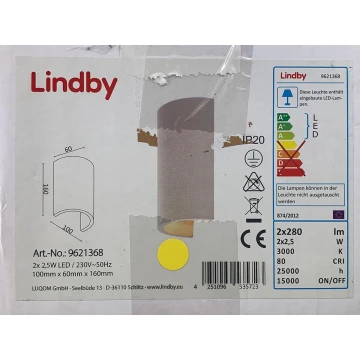 Lindby - LED Fali lámpa JENKE 2xLED/2,5W/230V vakolat