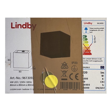 Lindby - LED Fali lámpa QUASO LED/4W/230V beton
