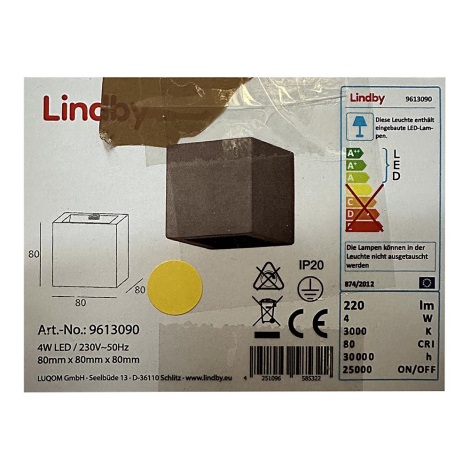 Lindby - LED Fali lámpa QUASO LED/4W/230V